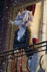  2020 5_fingers anthro breasts canid canine clothed clothing detailed_background digital_media_(artwork) elvofirida eyebrows eyelashes female fingers fox hair hi_res mammal night outside small_waist solo white_hair 