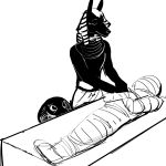 1:1 anthro anubian_jackal anubis black_and_white canid canine canis daughter deity duo egyptian egyptian_mythology father father_and_child father_and_daughter female hi_res hladilnik jackal kebechet male mammal middle_eastern_mythology monochrome mummy mythology parent parent_and_child reptile scalie snake undead young 