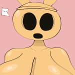  1:1 absurd_res animal_crossing anthro breasts coco_(animal_crossing) empty_eyes female front_view hi_res lagomorph leporid mammal nintendo open_mouth rabbit silence solo text video_games winrir 