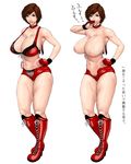  akr_(qpqpqp) boots breasts brown_eyes brown_hair choker cleavage curvy fingerless_gloves gloves hinomoto_reiko huge_breasts lips mole mole_on_breast pubic_hair pubic_hair_peek rumble_roses short_hair sweat thick_thighs thighs topless 