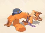  2020 anthro canid canine clothing disney edtropolis fox fur hat headgear headwear hi_res male mammal necktie nick_wilde nude orange_body orange_fur red_fox shadow signature simple_background smile solo zootopia 