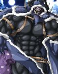  abs belt biceps black_body black_skin bone christmas cloak clothing cloud fate_(series) gloves guzu_kuo handwear holidays horn humanoid king_hassan male moon muscular muscular_humanoid muscular_male muscular_thighs not_furry nude obliques pecs sack skull solo undead vein 