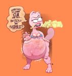  2020 absurd_res anthro areola arlene_(garfield) belly big_belly bikini bikini_top breasts burping clothing dialogue eyelashes felid female garfield_(series) gas hi_res hyper hyper_belly lips mammal sixsidesofmyhead slob speech_bubble swimwear 