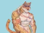  abs anthro armband biceps blue_background clothing felid fur genitals hat headgear headwear jaydace lifeguard male mammal multicolored_body multicolored_fur muscular muscular_anthro muscular_male nipples nude orange_body orange_fur pang pantherine pecs penis sdorica sdorica_sunset signature simple_background solo striped_tail stripes stripped_fur tan_body tan_fur tiger two_tone_body two_tone_fur 