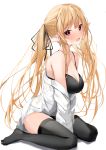  bra nephthys2356 open_shirt pointy_ears thighhighs 