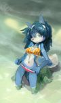  2010 anthro bikini blue_body blue_fur canid canine clothing edtropolis female fox fur hi_res kneeling krystal looking_at_viewer mammal midriff navel nintendo partially_submerged signature solo star_fox swimwear video_games water white_body white_fur 