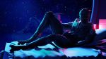  16:9 3d_(artwork) alien anthro bed blue_eyes blue_penis digital_media_(artwork) erection furniture genitals hand_on_knee hand_on_leg hi_res kagekave lava_lamp lying male mass_effect muscular muscular_anthro muscular_male nude on_bed penis reclining reflection solo space turian video_games widescreen window 