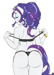  2016 anthro big_butt blush bra butt clothed clothing cutie_mark digital_media_(artwork) equid equine female friendship_is_magic hair hasbro horn jewelry looking_back makeup mammal my_little_pony off_shoulder panties pia-sama purple_hair rarity_(mlp) simple_background solo thong underwear undressing unicorn white_background white_body wristband 