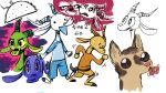  2020 ambiguous_gender antelope anthro barefoot big_eyes bottomwear bovid brown_eyes brown_spots cheek_tuft chico_(fuel) clothed clothing english_text facial_markings facial_tuft food fuel_(artist) fur gazelle head_markings head_tuft hi_res horn inner_ear_fluff mammal markings motion_blur motion_lines open_mouth pants restricted_palette shirt simple_background sketch_page solo spots spotted_body spotted_fur standing taco tan_body tan_fur text tongue tongue_out topwear tuft ty_(appleseed) white_background 