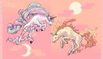  cloud duo equid equine fire fuffly galarian_rapidash horn jumping male male/male mammal mane moon nintendo pok&eacute;mon pok&eacute;mon_(species) pose rapidash rearing_up regional_form_(pok&eacute;mon) senpai-tuba simple_background soft sun video_games 