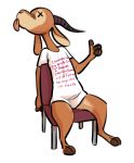  2020 ambiguous_gender antelope anthro barefoot bottomless bovid brown_body brown_fur chair chico_(fuel) clothed clothing english_text facial_markings fuel_(artist) fur furniture gazelle gesture head_markings hi_res horn mammal markings shirt simple_background sitting solo t-shirt tan_body tan_fur text thumbs_up tongue tongue_out topwear white_background x_eyes 