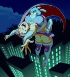  big_breasts big_butt bottomwear breasts butt city clothed clothing daredemon7000 dc_comics duo female flying hi_res human lagomorph legwear leporid male male/female mammal miniskirt night nipple_outline no_underwear rabbit relle skirt starfire_(teen_titans) teen_titans thigh_highs 