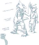  anthro avian bird blue_and_white bodily_fluids breath_of_the_wild conditional_dnp desperation duo english_text genital_fluids genitals grumpyvulpix human link male male/male mammal monochrome nintendo omorashi penis revali rito text the_legend_of_zelda urine video_games watersports 