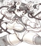  anthro big_breasts braided_hair breasts canid canine cleavage clothed clothing female hair hi_res kemono mammal monochrome nipple_outline nzuuure one_eye_closed panties solo underwear wink 