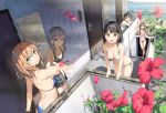  amatsuki_mashiro aoshima_moka beach bikini breasts brown_hair cleavage flowers green_eyes group hanasaka_yui kantoku momohara_natsuki nanahashi_minori navel one_room petals shirt swimsuit water 