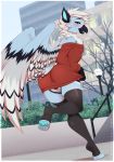 anthro avian barely_visible_genitalia beak clothed clothing genitals girly hi_res legwear male re-sublimity-kun solo thigh_highs thong underwear 