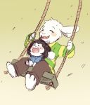  anthro asriel_dreemurr blush clothed clothing eyes_closed fur hair mammal open_mouth petite-pumpkin plantigrade tem temmie_(undertale) undertale video_games white_body white_fur 