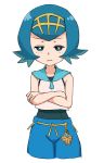  1girl blue_eyes blue_hair blue_sailor_collar closed_mouth lana_(pokemon) looking_at_viewer nyonn24 pokemon pokemon_(game) pokemon_sm sailor_collar short_hair simple_background sleeveless solo white_background 