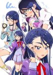  5girls absurdres blue_eyes blue_hair blush closed_eyes drinking eyelashes grgrton happy highres juliet_sleeves l&#039;ecole_des_cinq_lumieres_school_uniform long_hair long_sleeves looking_at_viewer minazuki_karen multiple_girls multiple_persona open_mouth precure puffy_long_sleeves puffy_sleeves ribbon school_uniform simple_background smile socks white_background yes!_precure_5 yes!_precure_5_gogo! 