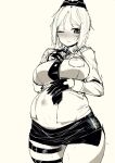  akitaka_takaaki blouse blush embarrassed girls_frontline gloves hand_on_own_stomach highres medal military military_uniform miniskirt mp40_(girls_frontline) one_eye_closed open_clothes pregnant short_hair skirt stomach uniform 