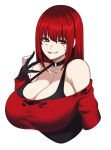  1girl absurdres bare_shoulders breasts camui_kamui choker cleavage cross fingerless_gloves gloves highres large_breasts long_hair long_sleeves original red_eyes red_hair solo stitched_face stitches 