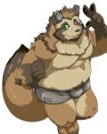  2020 anthro belly brown_body brown_fur bulge canid canine clothing fur green_eyes headphones humanoid_hands kemono male mammal overweight overweight_anthro overweight_male raccoon_dog simple_background solo suruga tanuki underwear white_background 