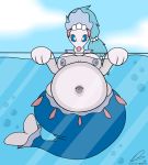  absurd_res blue_eyes blue_hair blue_nipples breasts bubble deep_navel detailed_navel dullpoint female feral gem hair hi_res looking_at_viewer navel nintendo nipples obese obese_female obese_feral overweight overweight_female overweight_feral partially_submerged pearl_(gem) pink_nose pok&eacute;mon pok&eacute;mon_(species) ponytail primarina simple_background solo solo_focus video_games water white_body white_eyelashes 