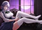  braids izayoi_sakuya moon night purple_hair red_eyes sky stockings touhou umasan 