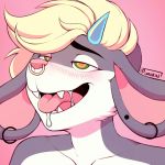  1:1 ahegao anthro blair blonde_hair bodily_fluids ear_piercing ear_ring euplerid facial_piercing female fossa genitals hair horn looking_pleasured mammal nose_piercing nose_ring piercing pink_nose saliva saliva_string septum_piercing solo solo_focus tongue tongue_out 