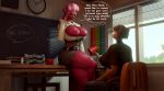  3d_(artwork) anthro anthrofied apple big_breasts breasts chair chalkboard cheerilee_(mlp) classroom cleavage cleavage_cutout clock clothed clothing corset cream_heart_(mlp) crossed_legs desk desk_lamp digital_media_(artwork) english_text equid equine eyewear fan_character female food friendship_is_magic fruit furniture glasses hasbro hi_res huge_breasts inside lamp lingerie mammal math mature_female moreuselesssource my_little_pony nipple_outline plant school sitting text thick_thighs topwear window 