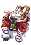  abs anthro asian_clothing blush christmas clothing east_asian_clothing footwear holidays japanese_clothing live-a-hero male mask muscular muscular_anthro muscular_male nipples pecs raiki robe sandals sitting socks solo superhero tabi_socks tiger_est 