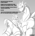  2020 ambiguous_gender anthro anus dialogue dragon duo english_text female feral genitals holding_object holding_shield holding_sword holding_weapon horn koopacap looking_back low-angle_view melee_weapon mile monochrome open_mouth pussy shield simple_background size_difference smile spade_tail sword text thick_thighs transformation weapon wide_hips 