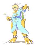  2020 alternate_species anthro blonde_hair breasts clenched_teeth crown female hair horn implied_transformation koopa koopacap looking_up magic_wand mario_bros nintendo nipple_outline rosalina_(mario) scalie simple_background solo standing super_mario_galaxy surprise teeth video_games white_background wide_hips 