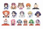  6+boys 6+girls :d aliana_(pokemon) augustine_sycamore bangs black_hair black_jacket black_shirt blue_eyes blue_hair blue_jacket brown_hair bryony_(pokemon) calem_(pokemon) celosia_(pokemon) choker closed_mouth collared_shirt colored_skin commentary_request dark_skin dark_skinned_female dexio_(pokemon) diantha_(pokemon) eyebrows_visible_through_hair eyelashes eyewear_on_headwear facial_hair fur-trimmed_jacket fur_trim green_eyes green_hair grey_eyes hair_rings hat jacket jewelry kusuribe labcoat light_brown_hair looking_at_viewer lysandre_(pokemon) mable_(pokemon) malva_(pokemon) multiple_boys multiple_girls necklace open_mouth orange-tinted_eyewear orange_hair pink_hair pink_headwear pink_shirt pokemon pokemon_(game) pokemon_xy purple_hair red_headwear serena_(pokemon) shauna_(pokemon) shiny shiny_hair shirt short_hair sidelocks signature sina_(pokemon) smile sunglasses team_flare tierno_(pokemon) trevor_(pokemon) visor white_choker white_skin xerosic_(pokemon) 