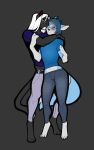  2020 4_toes 5_fingers anthro blue_eyes blue_hair canid canine clothed clothing digital_media_(artwork) felid fingers grey_background hair male mammal ni70 pantherine simple_background smile toes 
