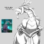  anthro beard biped bob-jiggles clothing dialogue dragon english_text facial_hair fafnir_(little_witch_academia) grip hair half-closed_eyes horn little_witch_academia looking_annoyed looking_at_viewer male narrowed_eyes open_mouth robe scales scalie sketch solo standing studio_trigger talking_to_viewer teasing text toho tongue undressing 