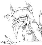  &lt;3 anonymous_artist anthro bodily_fluids claws demonic drooling fangs female glitch_techs glitched_miko hair hair_over_eyes horn long_hair long_tongue miko_kubota monochrome possession saliva tongue transformation 