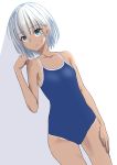  1girl absurdres blue_eyes blue_swimsuit collarbone commentary_request competition_school_swimsuit dark_skin flat_chest highres looking_at_viewer original sarujie_(broken_monky) school_swimsuit short_hair silver_hair solo swimsuit 