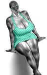  ak2thousand anthro big_breasts blue_eyes breasts cleavage clothed clothing female hi_res huge_breasts mammal marine one-piece_swimsuit pinniped polka_dots puppy_eyes sad seal sitting solo swimwear thick_thighs whiskers 