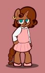  2020 bottomwear brown_body brown_fur brown_hair brown_tail bunnielovesyou clothing conditional_dnp ear_piercing ear_ring equid fan_character female fur hair hasbro hi_res horn mammal my_little_pony piercing pink_clothing skirt standing teal_eyes watermark winged_unicorn wings 