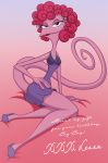  2018 absurd_res anthro chadrocco clothing curled_hair english_text female footwear freckles hair half-closed_eyes hi_res high_heels leona_(t.u.f.f._puppy) lingerie lizard looking_at_viewer narrowed_eyes nickelodeon pink_body pink_hair pink_skin reptile scalie sensual shoes solo t.u.f.f._puppy text 