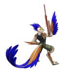  alpha_channel anthro armor clothed clothing david_lillie dinosaur dreamkeepers dromaeosaurid feathers gun karo_(dreamkeepers) looking_back male ranged_weapon red_eyes reptile rifle scalie simple_background solo theropod transparent_background weapon yellow_sclera 