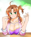  1girl breasts brown_hair cleavage closed_mouth graphite_(medium) jewelry large_breasts long_hair looking_at_viewer millipen_(medium) miranda necklace onnaski side_ponytail smile solo traditional_media ys ys_viii_lacrimosa_of_dana 