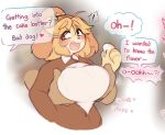  &lt;3 animal_crossing anthro blush canid canine canis dialogue domestic_dog english_text female isabelle_(animal_crossing) mammal nintendo raikissu solo text video_games 