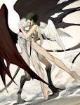  2boys absurdres angel angel_wings black_hair black_nails blood blood_from_mouth blood_on_leg blood_sucking blue_eyes brown_eyes child convenient_censoring demon_boy demon_tail demon_wings digitigrade feathered_wings fingernails full_body gon_freecss highres hunter_x_hunter k.g_(matsumoto_zo) killua_zoldyck male_focus messy_hair monsterification multiple_boys nude pale_skin sharp_fingernails sharp_toenails short_hair silver_hair skinny spiked_hair spread_wings sucking tail talons toenails white_hair wings 