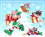  2020 accessory ambiguous_gender amy_rose anthro blue_eyes boots chao_(sonic) christmas clothing danielasdoodles eulipotyphlan eyes_closed female flying footwear gift gloves green_eyes group hair_accessory hair_bow hair_ribbon handwear hedgehog hi_res holding_object holidays mammal open_mouth open_smile ribbons signature smile sonic_the_hedgehog_(series) teeth video_games walking wings 