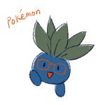  :d black_eyes citruslucy commentary copyright_name creature english_commentary full_body gen_1_pokemon glasses jumping looking_at_viewer no_humans oddish open_mouth pokemon pokemon_(creature) simple_background smile solo white_background 