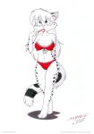  2017 anthro belly bra breasts candy candy_cane christmas clothed clothing cosplay costume dessert felid feline felis female food holidays leony leopard mammal pantherine panties paws snow_leopard solo tailwag tirashanks_(artist) toony underwear 