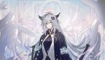  1girl animal_ears arknights black_coat blood blood_on_face blue_eyes chinese_commentary coat commentary echj hair_ornament halo lappland_(arknights) lappland_(elegant_omen)_(arknights) looking_at_viewer messy_hair scar scar_across_eye sketch solo standing white_hair wolf_ears 