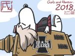  1girl aoneco cosplay girls_und_panzer ground_vehicle itsumi_erika kuromorimine_military_uniform military military_vehicle motor_vehicle parody peanuts silver_hair snoopy style_parody tank tiger_ii 